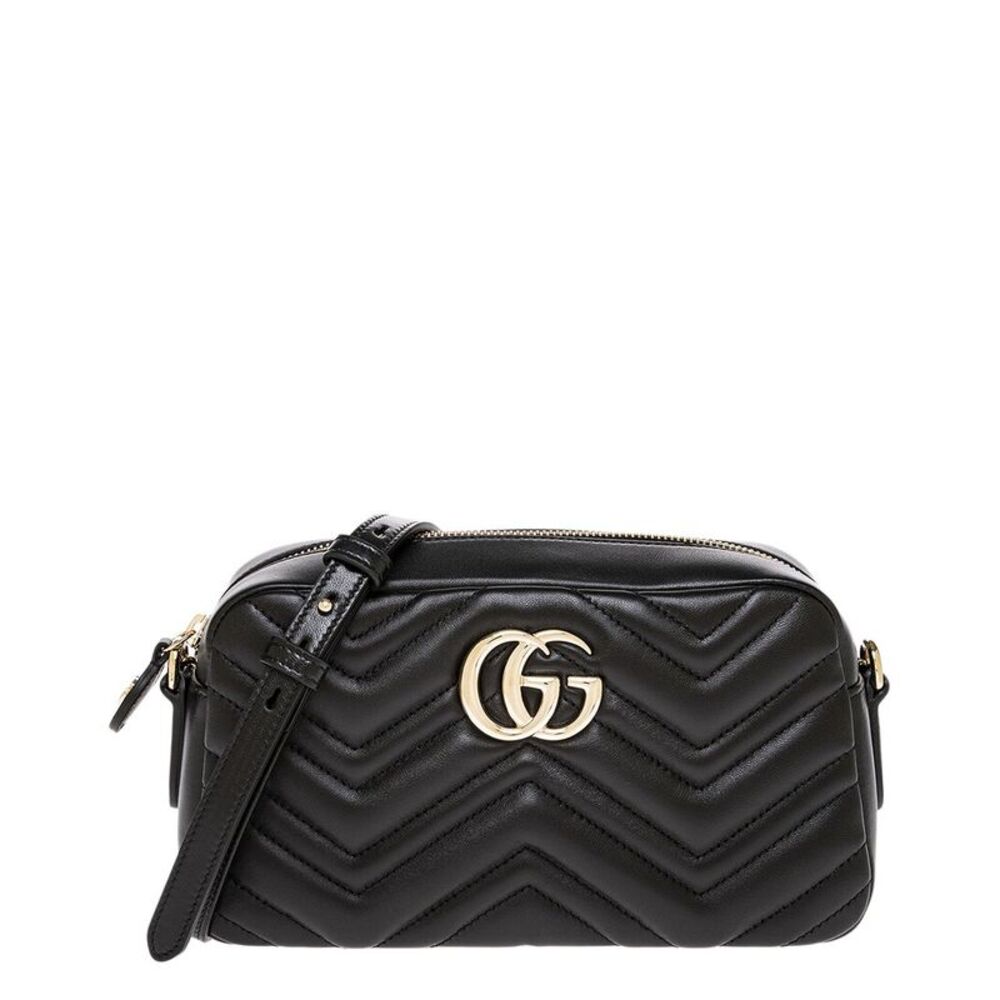 Gucci Black Quilted Leather GG Marmont Crossbody Bag